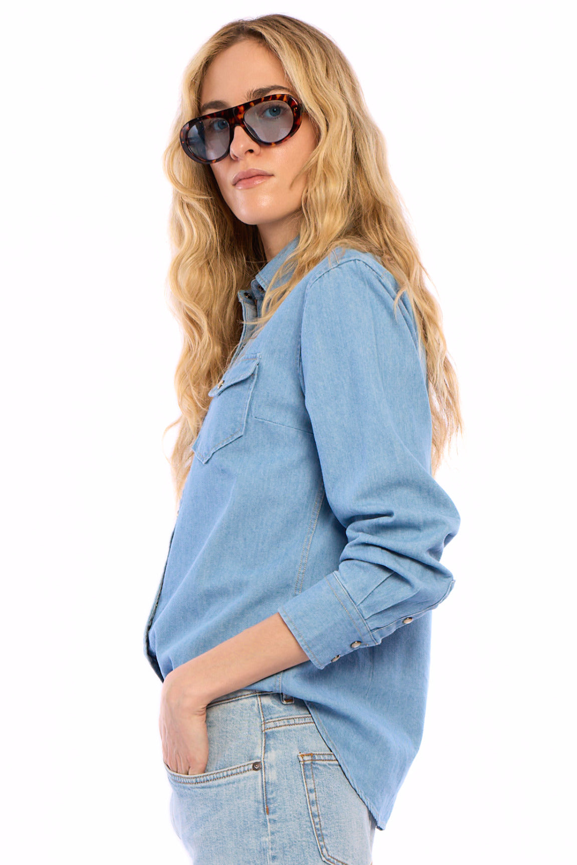 Ennia Denim Chambray Faded Light Washed Shirt 309