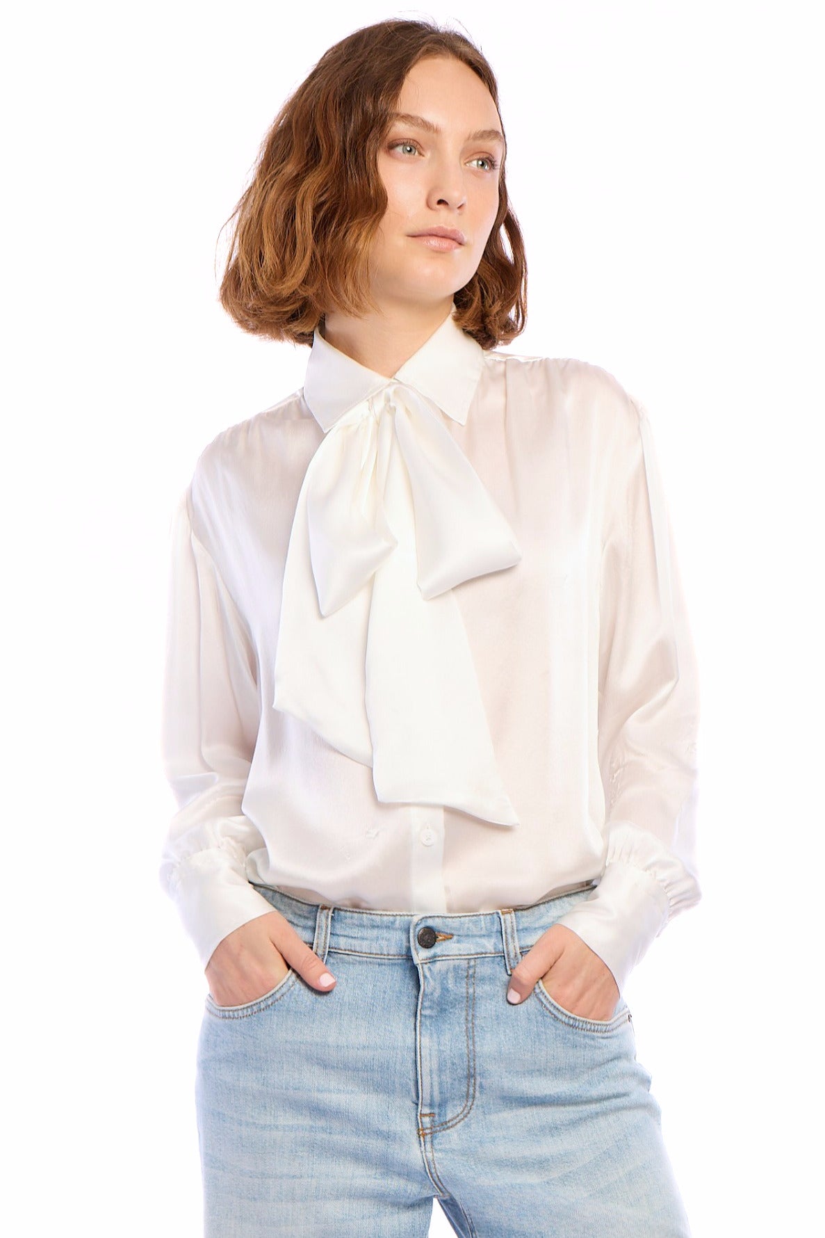 Nikea Pure Silk Satin Tie Neck Blouse 312