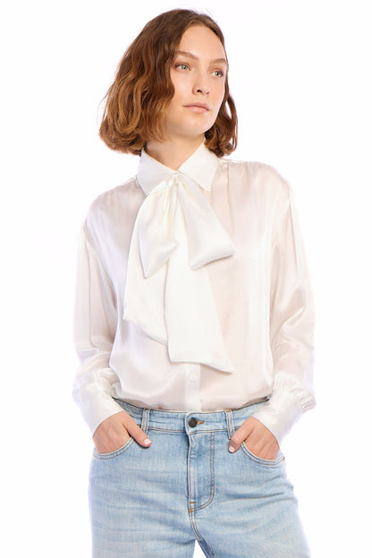 Nikea Pure Silk Satin Tie Neck Blouse 312