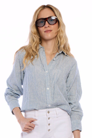 Pia Linen Chambray Blue Stripe Shirt 308