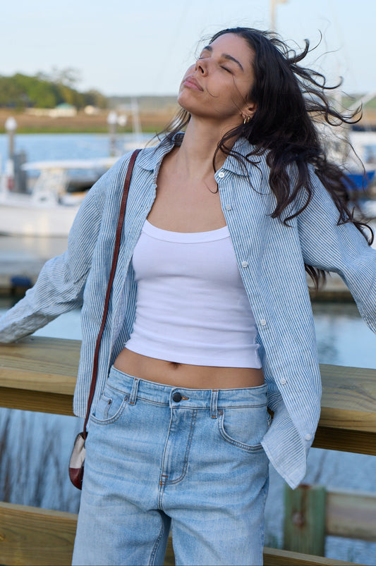 Pia Linen Chambray Blue Stripe Shirt 308