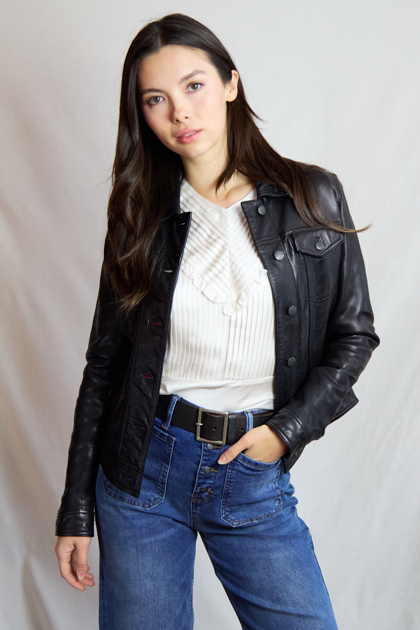 402 Luna Denim Style Leather Jacket