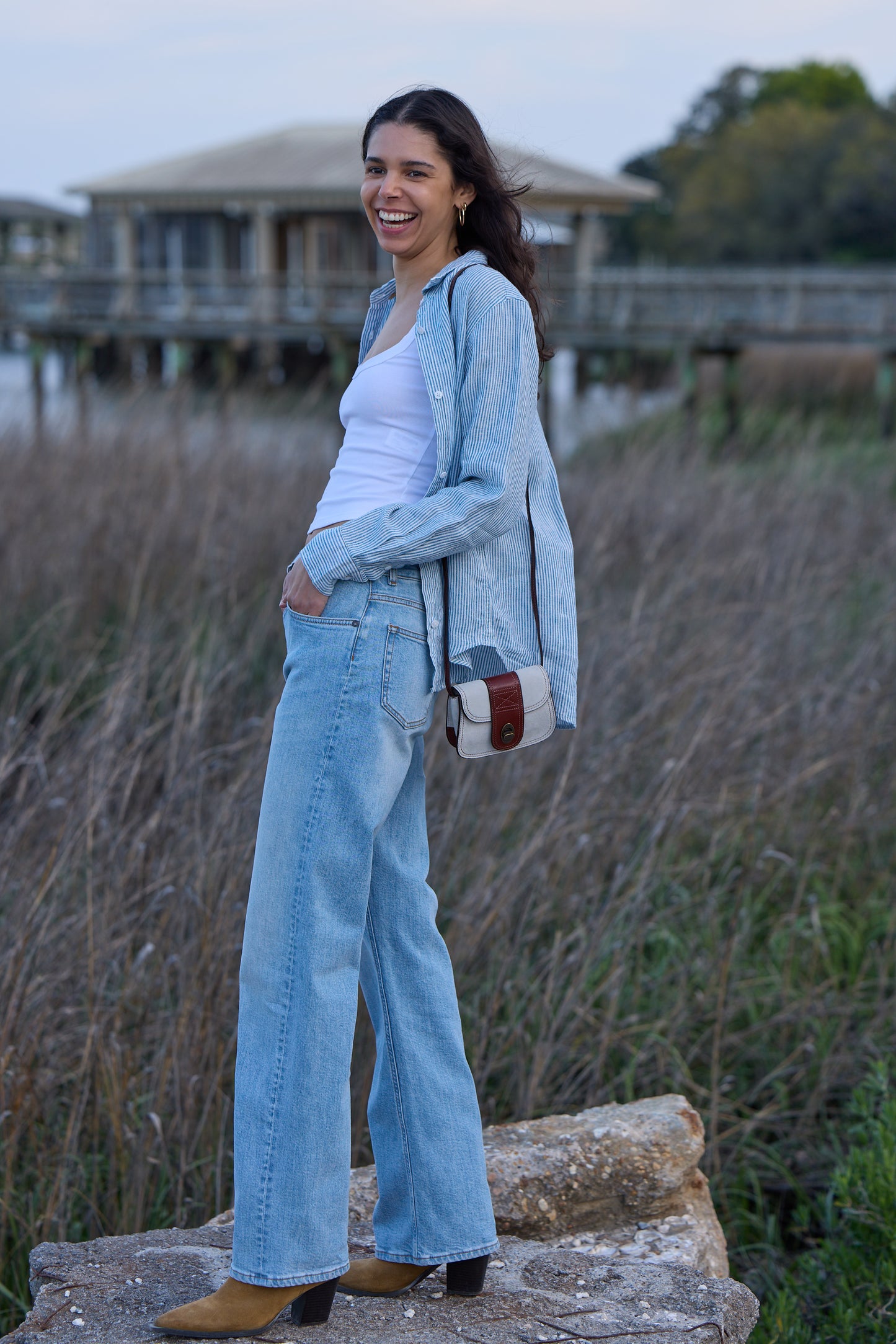 Pia Linen Chambray Blue Stripe Shirt 308