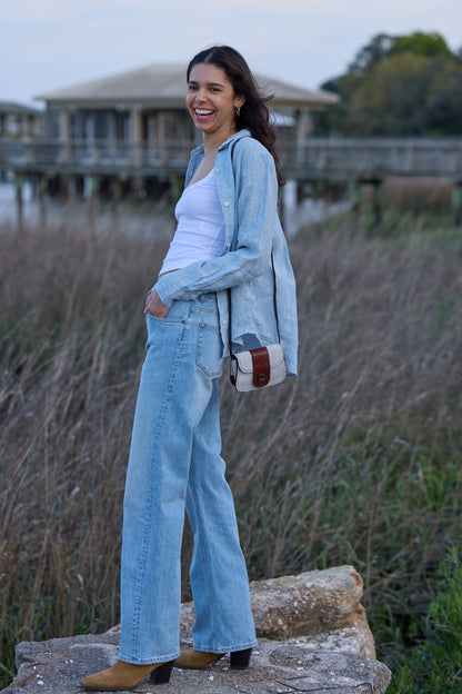 Pia Linen Chambray Blue Stripe Shirt 308