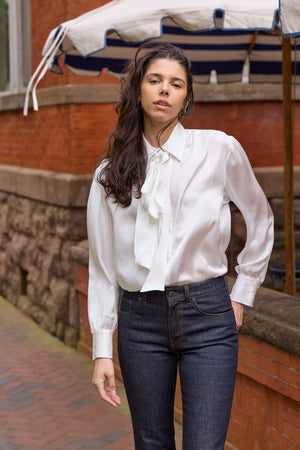 Nikea Pure Silk Satin Tie Neck Blouse 312