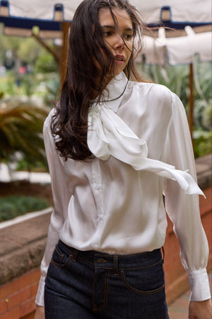Nikea Pure Silk Satin Tie Neck Blouse 312
