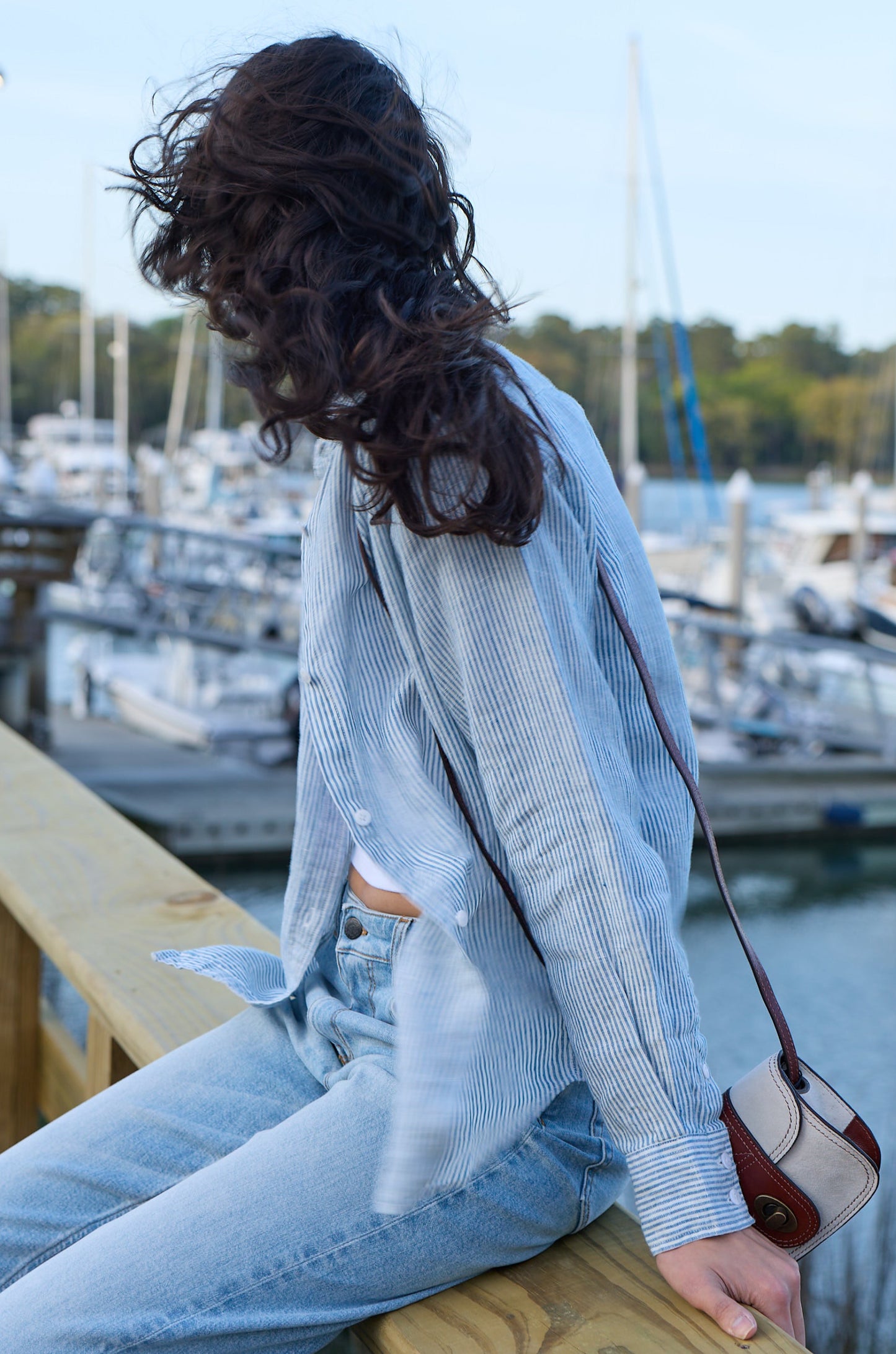 Pia Linen Chambray Blue Stripe Shirt 308