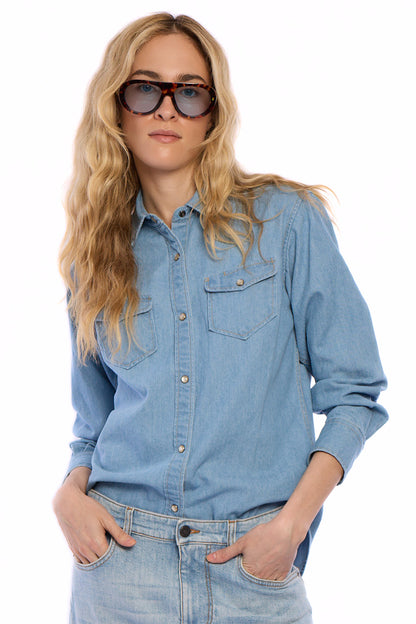 Ennia Denim Chambray Faded Light Washed Shirt 309